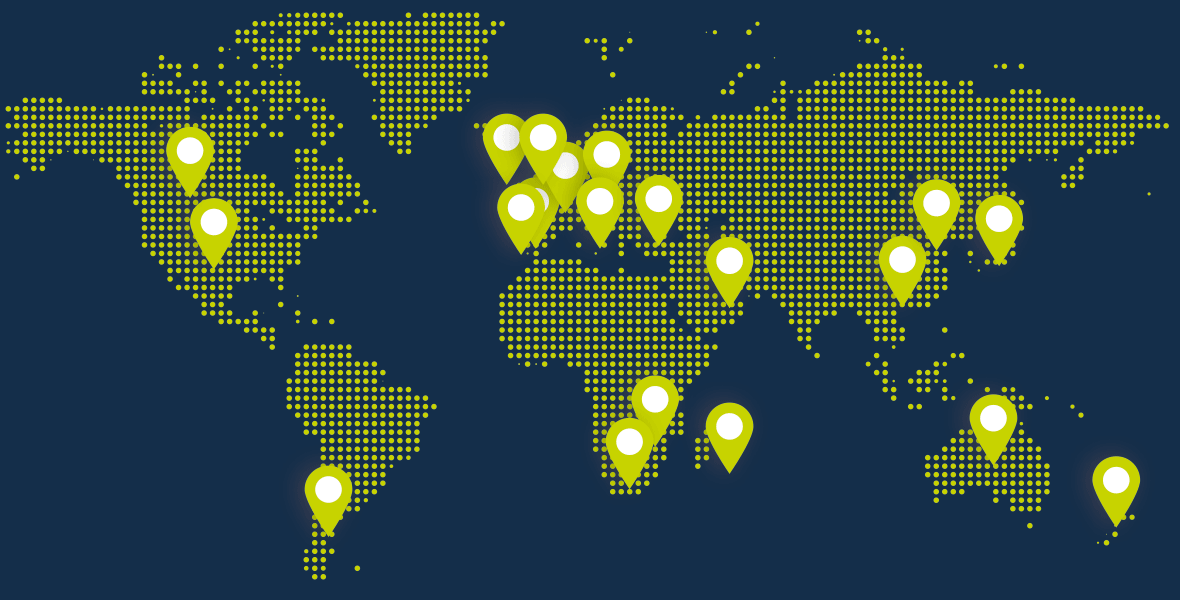 World map showing countries in which Rugbytots takes place